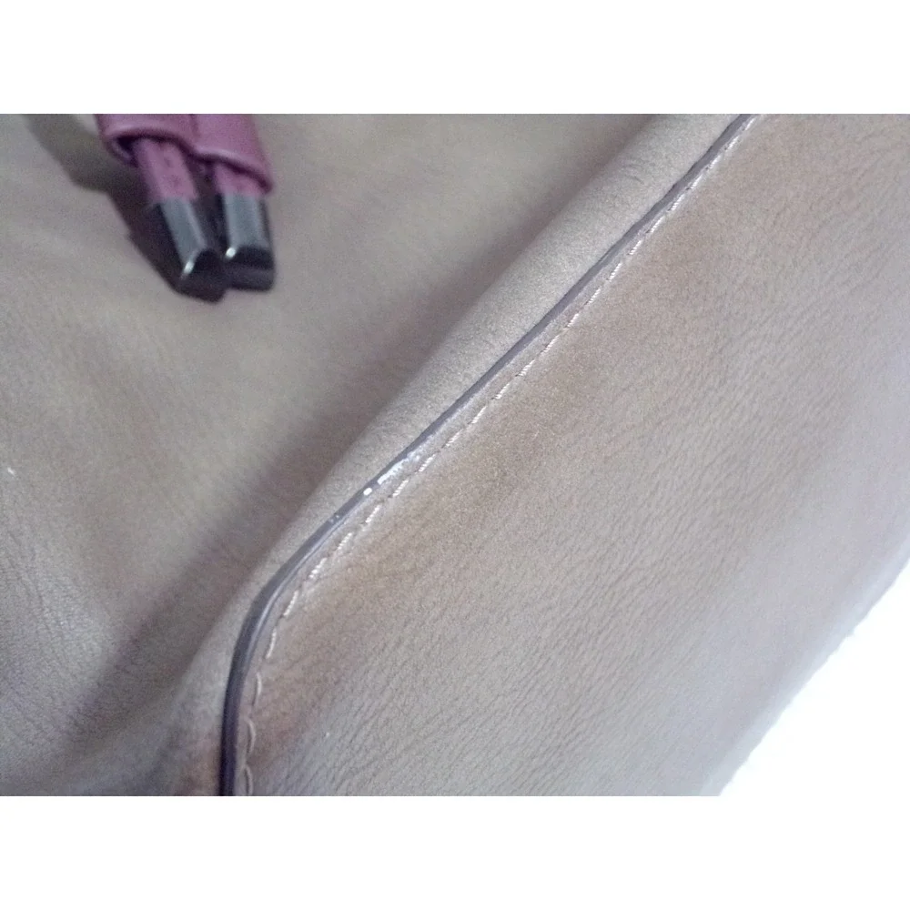 Jessica Simpson Bucket Leather Brown Handbag Snap & Draw String Closure Nice!!